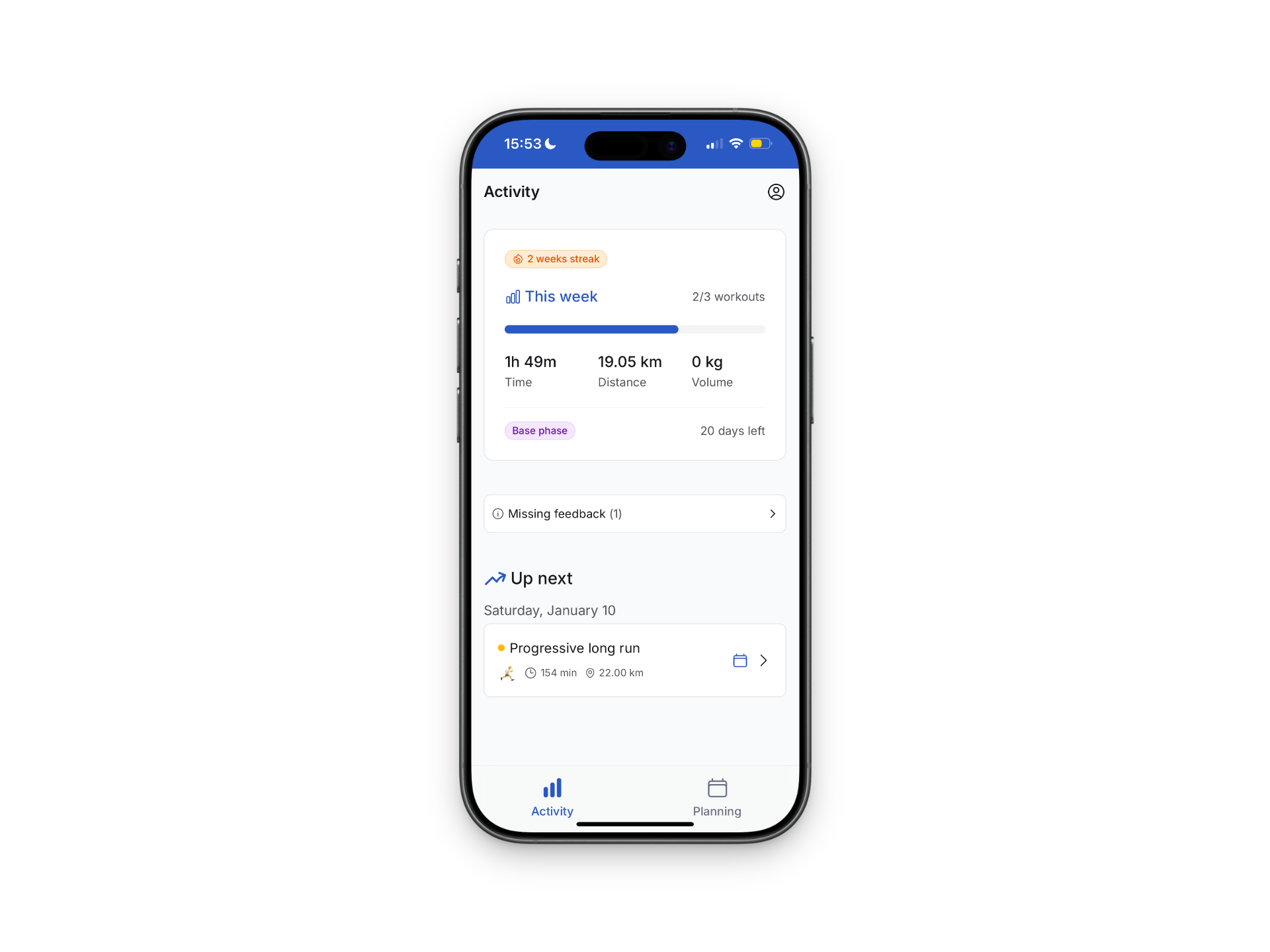 Activity section mockup